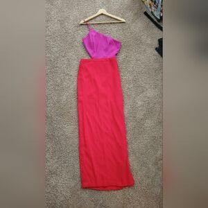 Dual Color One Shoulder Dress